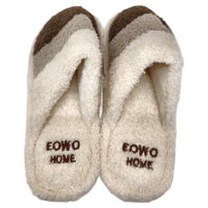 Ego life 毛絨條紋拼色包頭保暖防滑男女室內拖鞋, 38~39, 咖啡色, 1雙