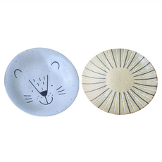 AWASAKA 粟坂 Mogu Mogu 萌萌動物餐盤 2入組 獅子, 大盤23.5 x 2cm + 小盤16.5 x 2.5cm, 1組