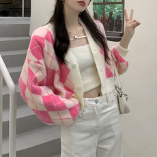 菱格紋罩衫, 粉色