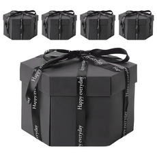 六邊形禮物爆炸盒DIY半成品 附緞帶 顏色隨機, 5個