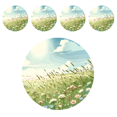 硅藻泥 軟杯墊, 綠茵花海 多色, 5個