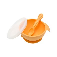 BUMKiNS 寶寶白金矽膠餐碗組 含碗蓋, 碗 + 湯匙, 香橙黃, 1組
