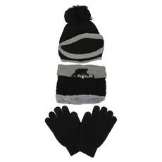 JAR 4in1秋冬加絨保暖毛帽4件組, 黑色, 均碼