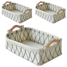 羊毛氈, 聚脂纖維木頭 手提收納籃, 白色, 大(37 x 26.5 x 13cm), 3個