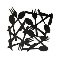 JUST HOME 亞納鐵製隔熱墊 3件組 21.5cm*21.5cm 可堆疊 輕鬆收納 刀叉湯匙圖案, 黑色, 1組