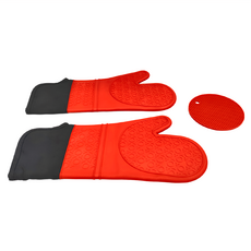 PUSH 普旭 矽膠隔熱手套6件套 耐熱, 灰色 + 紅色, 1組