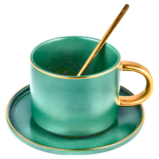 Royal Duke 霧光描金大理石紋陶瓷杯碟組, 墨綠, 1組