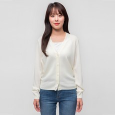 CARET 女款休閒開襟針織衫 - 基本款, 長袖, 多色可選, S-M, 象牙白