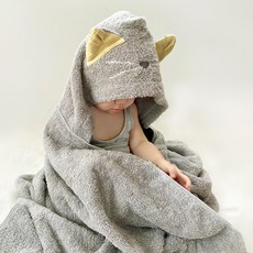 kontex 今治純棉Q萌貓耳連帽浴巾, 大地灰, 1個