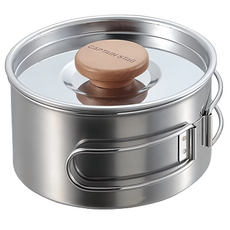 CAPTAIN STAG 不鏽鋼鍋組 鍋子12.5 x 6.4cm + 隔盤12.4 x 2.7cm + 收納12.5 x 7cm 265g, 銀色, 1組