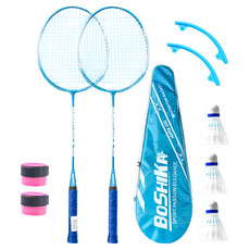 BOSHIKA 減震耐打鐵合金羽毛球拍組, 贈球拍套+3球, 北歐藍, ZT41FFL1ST03B, 1組