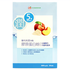UDR 專利特潤HA膠原蛋白粉 台灣專利 水蜜桃風味 5種美容成分, 30包, 3000mg, 1盒