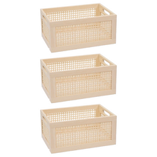 沐慕家居 木質藤編收納框, 小款(30 x 20 x 14cm), 長方, 3個