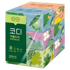 CODI 森林系包裝 美容面紙 200抽(寬215mm*長215mm 雙層) 100%純天然紙漿 無螢光劑 無塵花, 6盒, 1組