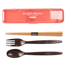 Sabu NATURAL BRUNCH 餐具組, 粉紅色, 收納盒 + 湯匙 + 叉子 + 筷子, 1組