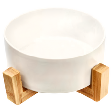 TRENY 日式寵物碗, 竹托陶瓷碗 - 16x16x7cm, 850ml, 白色, 1組