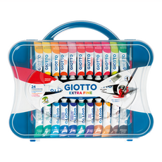 GIOTTO 高品質不透明水彩 12ml(24色), 色彩濃厚鮮明 附筆刷*2, 調色盤*1, 306ml