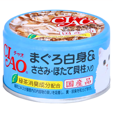 INABA CIAO 啾嚕 旨定罐, 鮪魚 + 雞肉 + 干貝, 85g, 24罐