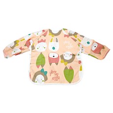 PUKU 藍色企鵝 長袖防水圍兜衣, 用途多廣，吃飯、畫畫皆適用, 粉紅動物, 1件