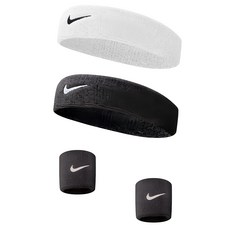 NIKE 運動髮帶*2+護腕*2, 黑色+白色, 1組
