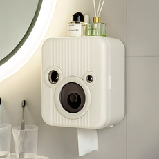 AOTTO 創意傢俱 免打孔壁掛式無痕磁吸衛生紙盒，優質PP材質，圓孔款，尺寸13*20.5*24.5CM, 白色, 1個