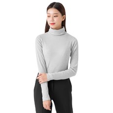 CARET 女款標準版羅紋高領長袖上衣, M, 灰色