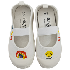 愛貝比 兒童帆布鬆緊套鞋 幼稚園室內休閒鞋, 18cm, 彩虹笑臉