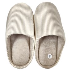 ego life 防滑靜音麂皮鞋底保暖室內居家拖鞋 TSM2868, 直條紋 米白色, S(36-37)