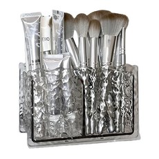 iSFun 直取冰川紋 2格化妝刷具桌上收納盒, 透黑色, 1個