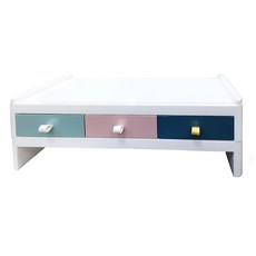 螢幕增高3格抽屜收納架 輕量便利免安裝 ABS材質 鍵盤收納 適用於辦公空間/居家書桌, 撞色系