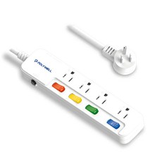 POLYWELL 寶利威爾 源延長線 3孔 4切4座 PW15-T05-A030, 1.2m, 素色 延長線 白色, 1條