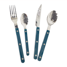 SABRE PARIS Bistrot 復古酒館鈕扣亮面系列，亮面不鏽鋼餐具4件組 - 湖水藍, 22/22/24/16cm, 1組