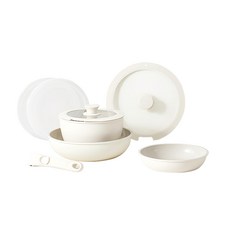 Redchef 紅廚 可拆卸手柄套裝鍋8件組 適用所有爐灶 鍋體可進烤箱 持久不黏 陶瓷塗層 可進洗碗機 白色, 20cm湯鍋＋20cm矽膠玻璃蓋＋20cm煎鍋＋20cmPP蓋x2＋26cm深煎鍋＋26cm矽膠玻璃蓋＋可拆卸手柄, 1組