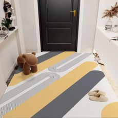 侘寂風 防滑PVC皮革地墊, 深灰色 + 黃色 + 米色, 1個