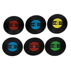 Rex LONDON 矽膠杯墊, 黑膠唱片, 6個