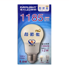 EVERLIGHT 億光 超節能 1185流明 高亮度 8.8W 4000K 自然光 LED燈泡, 1個