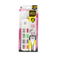 FONGHUA 四開四插兩芯延長用電源線組 1.8M(6尺) 台灣製造, FS442-6, 1組