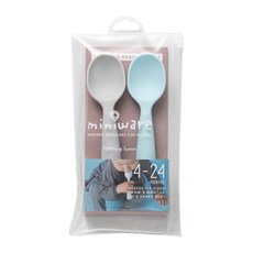 Miniware 矽膠兒童湯匙組 食品級矽膠製成 寶寶學習湯匙 2入, 芝麻+海藍, 1組