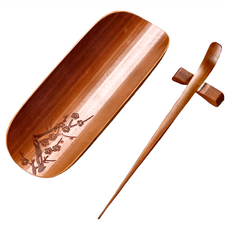 長方形印花竹制茶奉 梅 附竹茶叉6種, 黃色, 1組