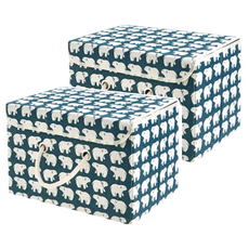 日式棉麻收納盒 收納箱/折疊收納箱/衣服收納/衣服收納箱/棉麻收納箱/布藝收納箱/玩具收納, 北極熊 藍色 + 白色, 2個