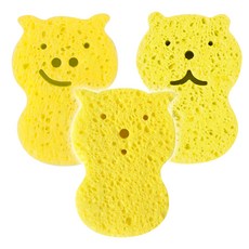 PERFECTION 動物造型海綿 纖維素材料製 柔軟舒適, 黃色, 3個