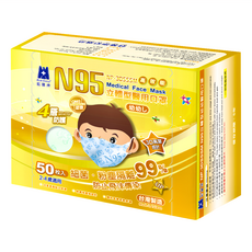 BLUE EAGLE 藍鷹牌 N95立體型幼幼醫用口罩 2~4歲適用, 綠熊, 50片, 1盒