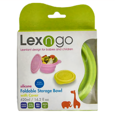 Lexnfant 含蓋摺疊碗, 420ml 矽膠材質, 綠色, 1盒