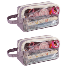大容量透明雙層文具筆袋 雙開款 霧紫色, 2個