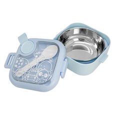 MARCUS&MARCUS 寶寶旅行餵食4件組 外出便攜 安全材質 寶寶餐具, 餐盒 + 湯匙 + 食物剪, 藍色, 1組