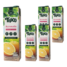 Tipco 泰可 瓦倫西亞柳橙汁, 100%原汁, 富含維生素C, 無添加人工香料及色素、防腐劑, 1L, 5瓶