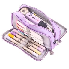 雙層大容量馬卡龍色筆袋, 紫色, 1個