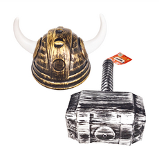 摩達客 COSPLAY派對佈置 古銅色 牛角帽頭盔 + 雷神鐵鎚兩入組, MX200702026, 1組