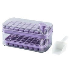 64格一鍵按壓式製冰組, 雙層製冰盒, 帶儲冰盒, 23.8 x 13.5 x 10.9cm, 葡萄紫, 1個