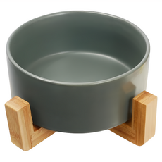 TRENY 日式寵物碗, 竹托陶瓷碗, 850ml, 灰色, 1組